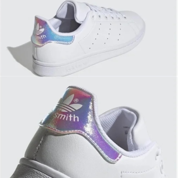 Adidas Stan Smith Sneakers Y Sz 7 /W 8.5 ‘White Iridescent' FU6673 - Picture 2 of 7
